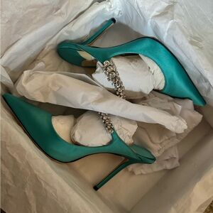 Jimmy Choo Turquoise Heels with Crystal Embellishment